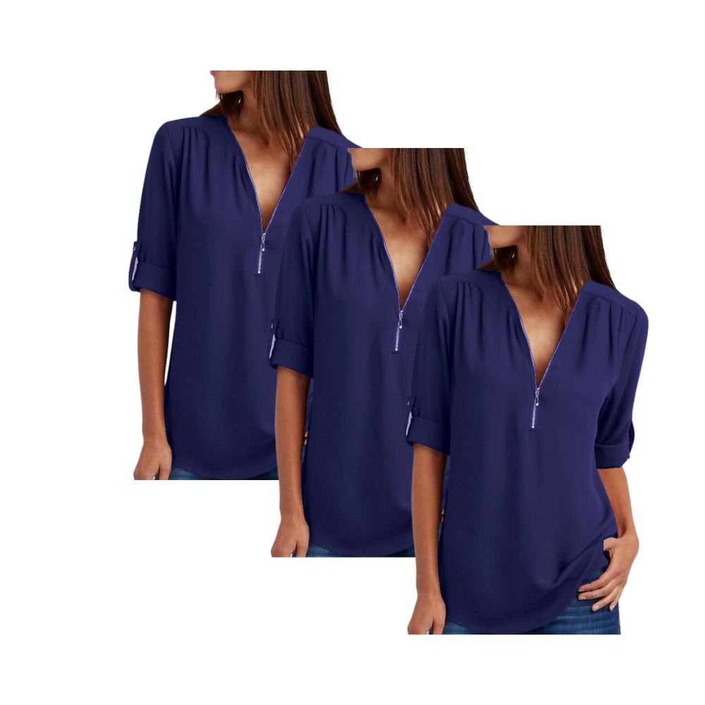 Blusa Gabrielle Feminina com Zíper [Pague 2 Leve3] FEMININO - ROUPAS - CAMISETA 2 Dm Stores Azul+Azul+Azul PP