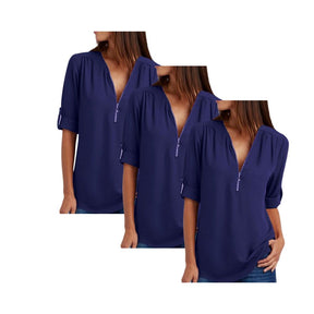 Blusa Gabrielle Feminina com Zíper [Pague 2 Leve3] FEMININO - ROUPAS - CAMISETA 2 Dm Stores Azul+Azul+Azul PP