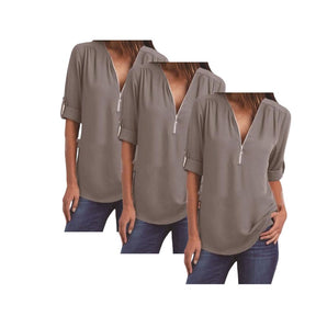 Blusa Gabrielle Feminina com Zíper [Pague 2 Leve3] FEMININO - ROUPAS - CAMISETA 2 Dm Stores Cinza+Cinza+Cinza PP