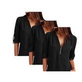 Blusa Gabrielle Feminina com Zíper [Pague 2 Leve3] FEMININO - ROUPAS - CAMISETA 2 Dm Stores Preto+Preto+Preto PP