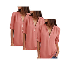 Blusa Gabrielle Feminina com Zíper [Pague 2 Leve3] FEMININO - ROUPAS - CAMISETA 2 Dm Stores Rosa+Rosa+Rosa PP