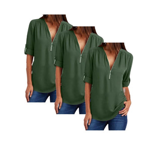 Blusa Gabrielle Feminina com Zíper [Pague 2 Leve3] FEMININO - ROUPAS - CAMISETA 2 Dm Stores Verde+Verde+Verde PP