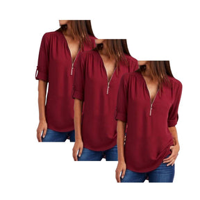 Blusa Gabrielle Feminina com Zíper [Pague 2 Leve3] FEMININO - ROUPAS - CAMISETA 2 Dm Stores Vermelho+Vermelho+Vermelho PP