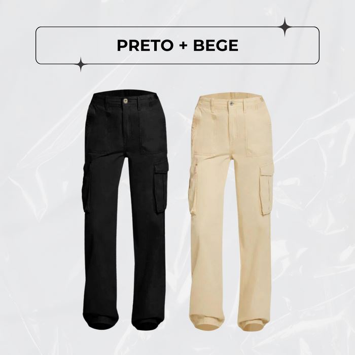 Calça Cargo Ajustável Curve Perfect - [Pague1 Leve2] Dm Stores Bege+Preto P