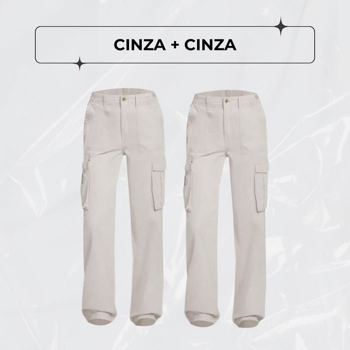 Calça Cargo Ajustável Curve Perfect - [Pague1 Leve2] Dm Stores Cinza+Cinza P