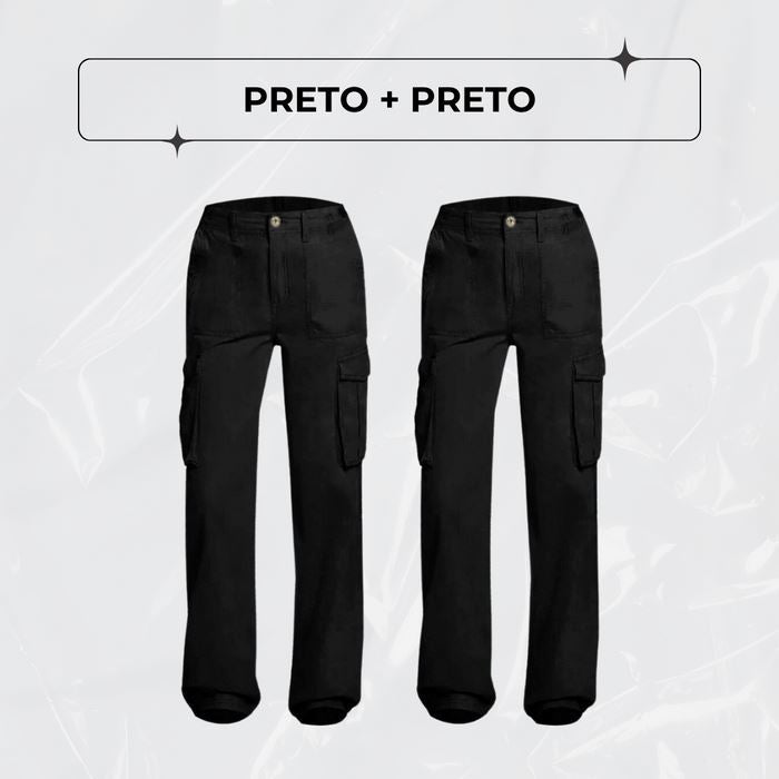 Calça Cargo Ajustável Curve Perfect - [Pague1 Leve2] Dm Stores Preto+Preto P