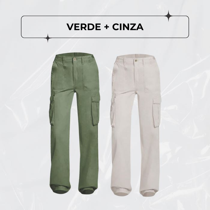 Calça Cargo Ajustável Curve Perfect - [Pague1 Leve2] Dm Stores Verde Militar+Cinza P