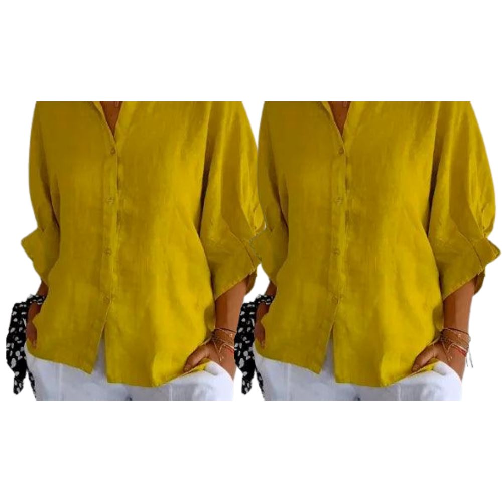 Camisa Cassandra em Linho de Algodão [Compre 1 Leve2] FEMININO - ROUPAS - CAMISA 2 Dm Stores Amarelo+Amarelo PP