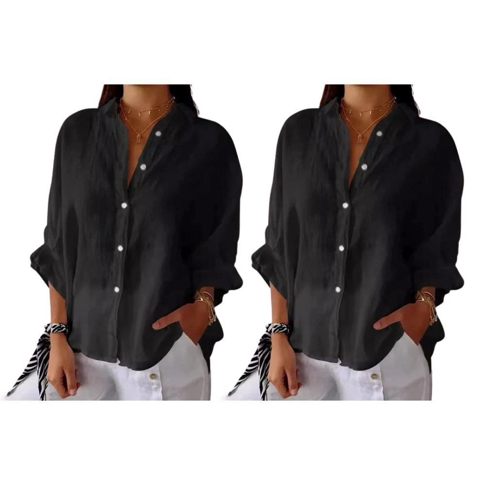 Camisa Cassandra em Linho de Algodão [Compre 1 Leve2] FEMININO - ROUPAS - CAMISA 2 Dm Stores Preto+Preto PP