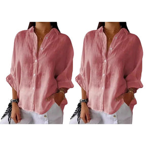 Camisa Cassandra em Linho de Algodão [Compre 1 Leve2] FEMININO - ROUPAS - CAMISA 2 Dm Stores Rosa+Rosa PP