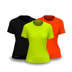 Kit 3 Camisetas Tecnológicas Femininas FitneSmart - Anti Suor FEMININO - ROUPAS - CAMISETA 3 Dm Stores Amarelo Neon - Laranja Neon - Preto P