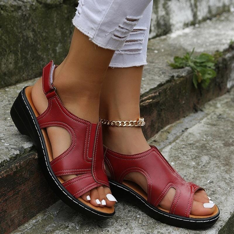 Sandália Feminina Plataforma Ortopédica Calçados (Sandália Feminina 8) Dm Stores Vermelho 33