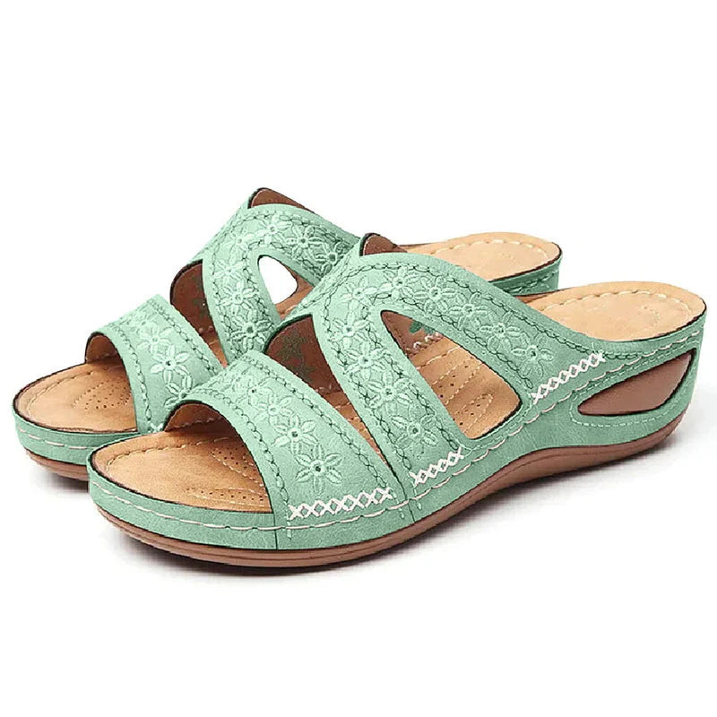 Sandália Ortopédica Feminina de Couro Antiderrapante Calçados (Sandália Feminina 27) Dm Stores 35 Verde